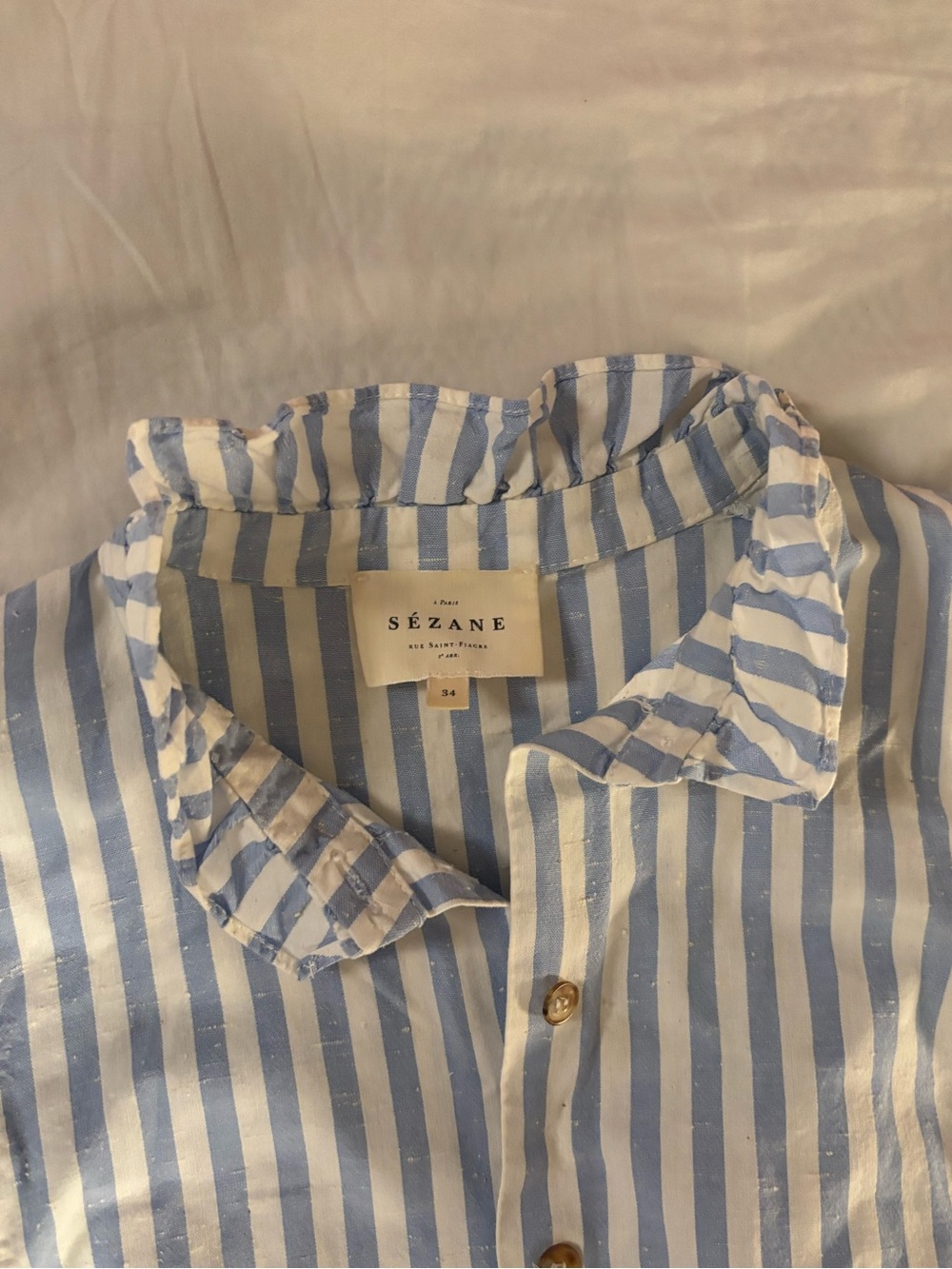 Sezane Striped Ruffle Button-Front Top 34 - Picture 2 of 4